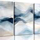 3 Pcs Modern Navy Blue Abstract Canvas Wall Art Minimalist Geometric Smoke Ombre Ink Painting Picture Wall Decor Poster Print Artwork for Living Room Bedroom Office Home Decoration (16x24in-Canvas, Blue-Canvas)