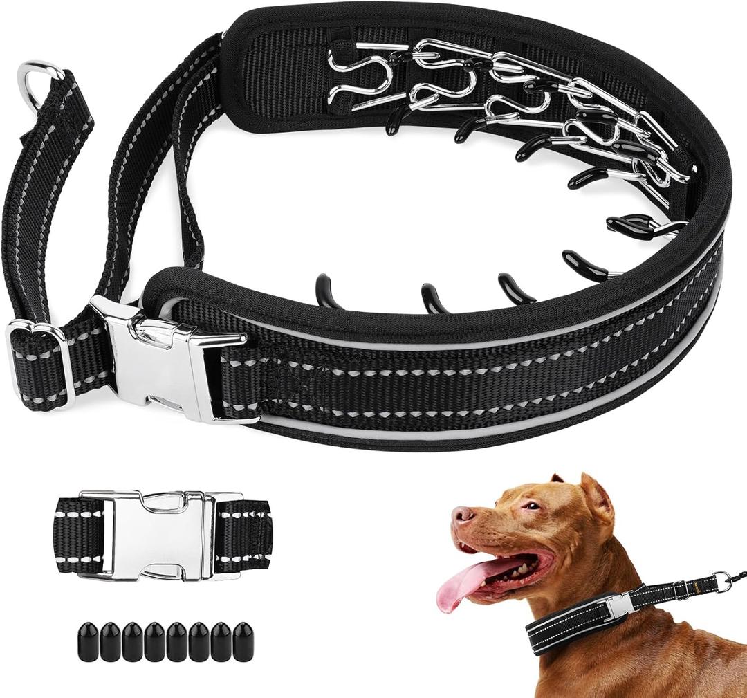 Mayerzon Prong Collar for Large Medium Dogs, Patented Reflective Pinch Collar with Metal Buckle, No Pull Adjustable Hidden Covered Dog Walking Training for Pitbull German Shepherd Doberman(Black, XL)