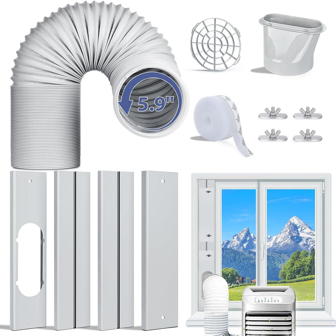 CASSAIO Portable Air Conditioner Window Kit, Seamless Portable AC Window Vent Kit with 5.9" Universal Exhaust Hose Adapter, Adjustable Window Seal Plates for Sliding Window