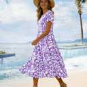 Women's Summer Casual Loose Dresses Cotton Boho Floral Midi Dress for Women Beach Vacation with Pockets HD1, Large