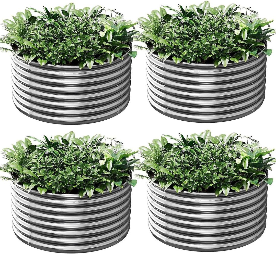 4 Pack Tall 2x2x1.5ft Round Galvanized Raised Garden Bed Outdoor, Metal Garden Bed for Vegetables, Above Ground Garden Box for Flower, Steel Raised Beds for Gardening, 2ftx2ftx1.5ft