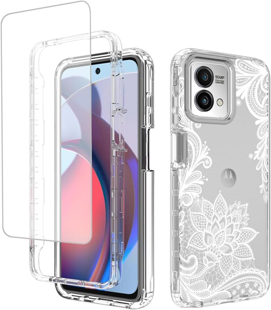 Case for Moto G Stylus 2023 Case, Motorola G Stylus 2023 with Tempered Glass Screen Protector, Floral Design Full Body Protective Cell Phone Cover for Motorola Moto G Stylus 2023 Mandala