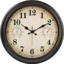 16 Inch Large Outdoor Clock with Thermometer and Hygrometer Combo, Waterproof Indoor Outdoor Wall Clocks for Patio, Pool, Garden, Backyard Decor- Retro Bronze