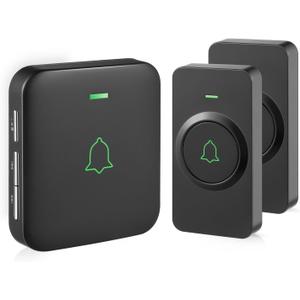 AVANTEK Wireless Door Bell, CB-21 Mini Waterproof Wireless Doorbell Operating at Over 1000 Feet, 2 Remote Buttons Can Have Different Tones, 52 Melodies, CD Quality Sound and LED Flash (2 Transmitters Black)