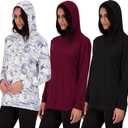 Real Essentials 3 Pack: Women's Dry Fit Long-Sleeve Hoodie Pullover Sweatshirt Pocket - Active Lounge