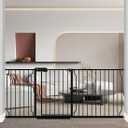 Fairy Baby Extra Wide Baby Gate 71.6-76.3 Inch Wide, Walk Through Pressure Mounted No Drill for Doorways, Long and Large Tension Gate for Pet and Kids, Black