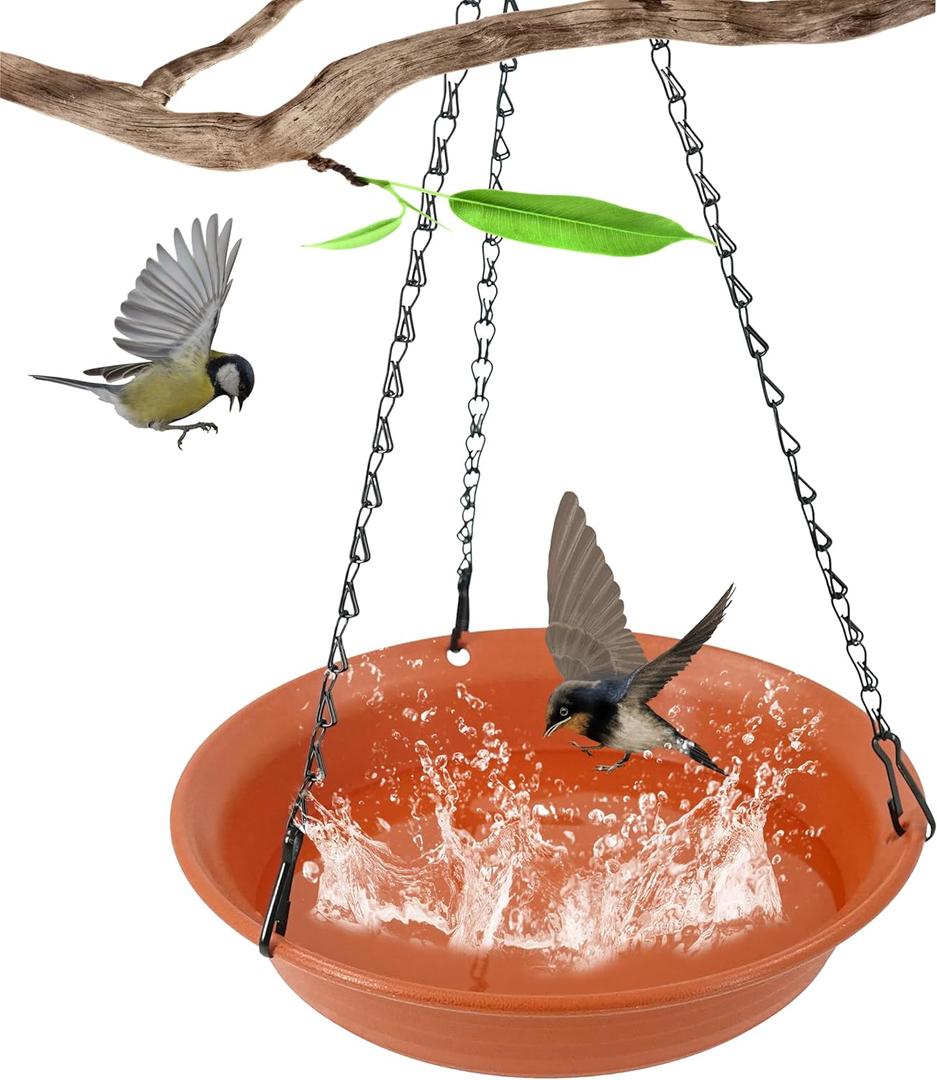 Hanging Bird Bath for Outside, Hanging Bird Water Feeder for Outdoor, Birdbath Bowl, Birdbaths for Outdoors Balcony Window Backyard Garden, Small Large Wild Birdfeeder Tray (10", Terracotta)