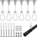 6 Pack Ceiling Mounted Curtain Rod Support 60'' Adjustable Closet Rod Support Bracket Closet Rods Supports Stainless Steel Ceiling Mount Closets Rods Bracket for Curved L-Shaped or Straight ShowerRod