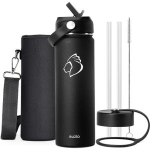 BUZIO 24 oz Insulated Water Bottle, Stainless Steel Wide Mouth Water Flask with Straw Lid, Cold for 48 Hrs Leak Proof Metal Hydro Thermo Canteen Mug, Black (22 Ounces) BUZIO 24 oz Insulated Water Bottle, Stainless Steel Wide Mouth Water Flask with Straw Lid, Cold for 48 Hrs Leak Proof Metal Hydro Thermo Canteen Mug, Black (22 Ounces)