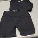 OLCHEE Workout Sets for Women 2 Piece Backless Halter Sports Bra High Waist Booty Shorts Yoga Gym Outfits Lounge Activewear (Medium, Solid Black)