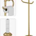 BESy Toilet Paper Holder Free Standing Bathroom Toilet Tissue Holder Stand for Floor Toilet Paper Roll Holder with Storage Hardware Accessories Rack Hand Towel Bar Brushed Gold Stainless Steel
