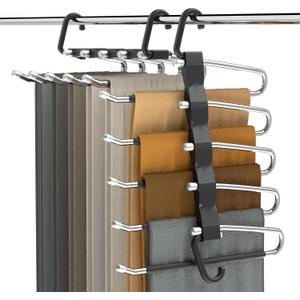 Pants Hangers Space Saving - 2 Pack Closet Organizer and Storage Jean Hangers, Stainless Steel Anti-Slip Clothes Hanger Scarf Holder for Pants Jeans Leggings Trousers Pant Rack, Black