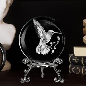 Hummingbird Crystal Ball, 2.4inch Glass Ball Fengshui Figurines Decorative Presents with Stand, Paperweight Crystal Display Sculpture Home Decor for Girlfriend Wife Mom Lover