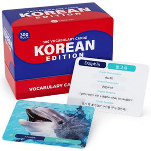 Briston Korean 300 Vocabulary Hangul Flash Cards  Educational Language Learning Resource Vocab with Pictures for Memory & Sight Words - Fun Game Play - Grade School, Classroom, or Homeschool Supply