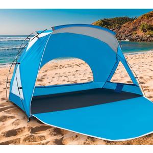 Beach Tent, Portable Sun Shelter for 2/3/4/6-8 Person with UPF 50+ UV Protection, Easy Setup Waterproof Beach Shade Canopy Cabana for Family Outdoor and Picnics, Fishing with Carrying Bag (Blue, Deluxe 6-Person)