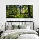Tarfupth Large Forest Wall Art for Living Room Green Woodland Landscape with Sunlight Modern Nature Wall Decor for Bedroom Office Home Decor 24"x48", 24L" x 48W"