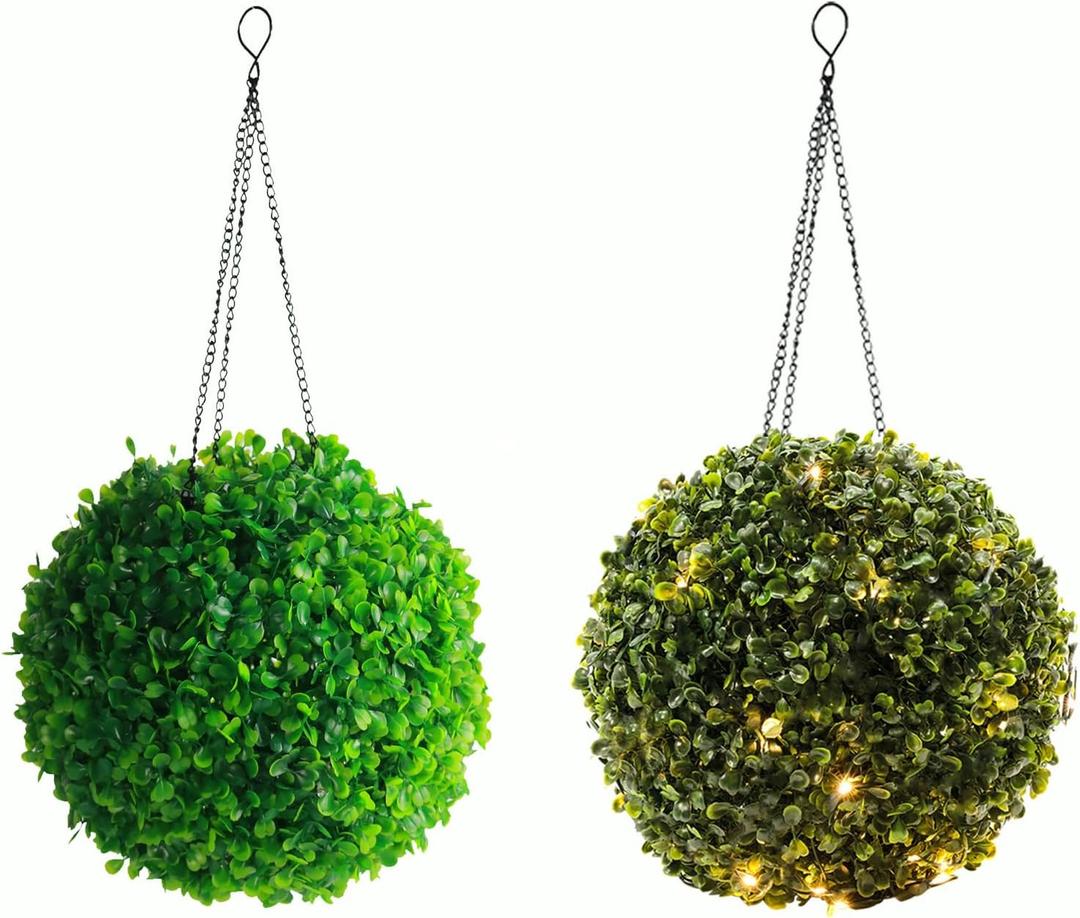 7.9'' Artificial Boxwood Topiary Ball Artificial Topiary Ball for Outdoors with Solar Powered Led Light for Garden, Wedding, Balcony, Patio, Office, Home Decor