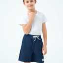 Haloumoning Boys Corduroy Shorts Kids Casual Elastic Waist Drawstring Summer Shorts with Pockets 5-14 Years (Navy Blue)