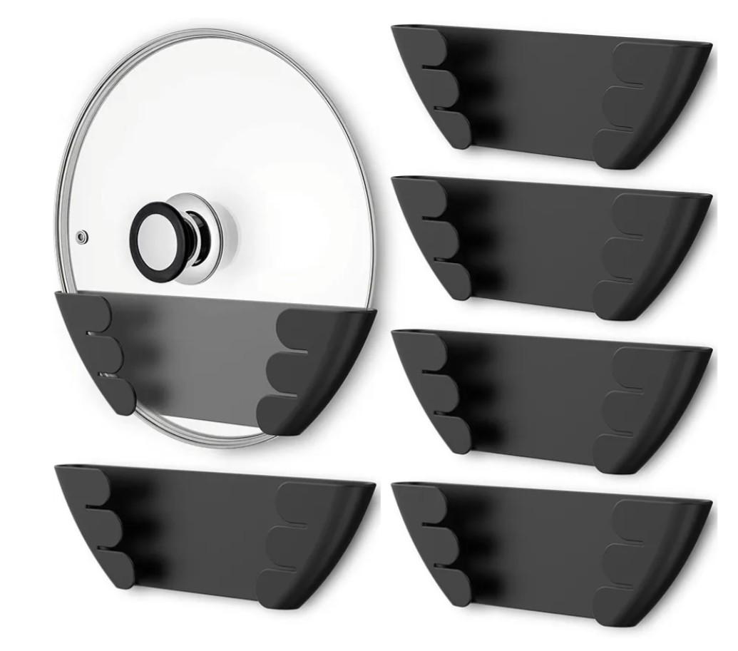 Universal Pot Lid Organizer for Cabinet - Upgraded Patented Niceyos 6 Pack Pan Lids Organizers Inside Door Wall Mount Pots Top Storage Rack Holder Kitchen, Fits 6" to 13" (Black)