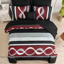 Anibedding Burgundy Comforter Set Queen Size, 8 Pieces Striped Bed in a Bag, Patchwork Comforter with Sheets Set Soft Microfiber Boho Bedding Sets(90"x90")