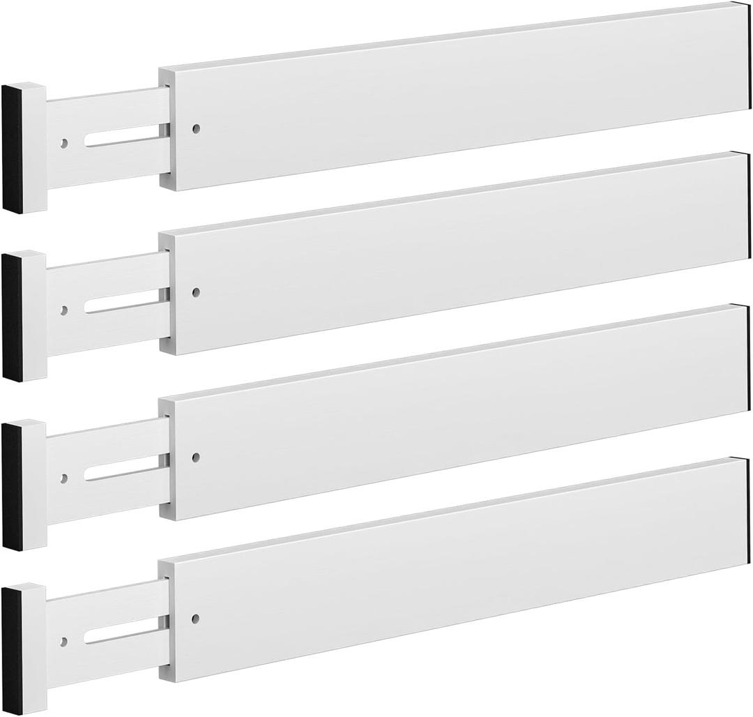 DUCOO 4 PCS Drawer Divider, 17"-22" Adjustable Bamboo Drawer Dividers Organizers, Expandable Separators for Kitchen, Clothes, Dressers, Home, Office, White