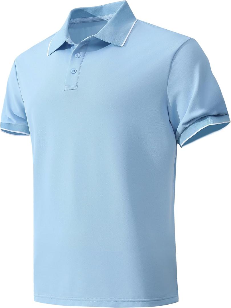 Men's Quick-Dry Active Polo Shirts for Golf & Tennis Short Sleeve Lightweight Tactical Shirt (Small, Blue)
