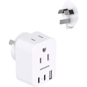 US to Australia New Zealand Power Plug Adapter, HANYCONY Type I Adapter Plug 2 Outlets 3 USB Ports(2 USB C), Australia Travel Plug Adapter for USA to Australian AU China Argentina Fiji Essentials