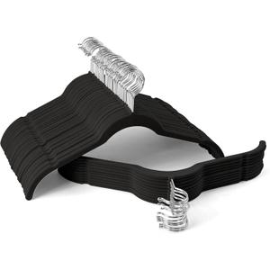 Premium Velvet Hangers 50 Pack - Space-Saving Closet Organizer for Clothes, Non-Slip Flocked Design, Ideal for Shirts and Coats (Black) (360° Swivel hook 50 Pack)