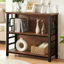 HOMISSUE Book Shelf, 3 Tier Deep Bookshelf with Storage, Engineered Wood and Metal Shelf Bookcase, Low Short Bookcases for Small Space, Living Room, Bedroom, Office, Rustic Brown