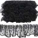 GORGECRAFT 11 Yards Ruffled Lace Trim 2.4 Inch Wide Wavelet Dot Pleated Embroidered Mesh Lace Edge Ribbon Fabric Wedding Dress Appliques Edging Trimmings for Handmade DIY Sewing Clothes Curtain, Black