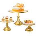 Vorriop 3 Set Gold Cake Stand，Display Plate Dessert Cupcake Pastry Candy for Party，Elegant Round Cylinder Columns tables for Weddings Cake Stands，Birthday Party