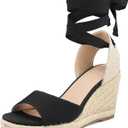 mysoft Women's Wedge Sandals Open Toe Espadrilles Platform Ankle Strap Lace Up Summer Shoes, Black US 8.5
