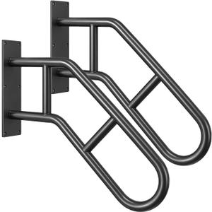 Heavy Duty Wall Mount Handrails for 1-3 Steps Outdoor Non-Slip U-Shaped Safety Railings with Metal Grip Powder Coated Rustproof Stair Handle for Garage Porch Garden Black (23in 2 Pack)