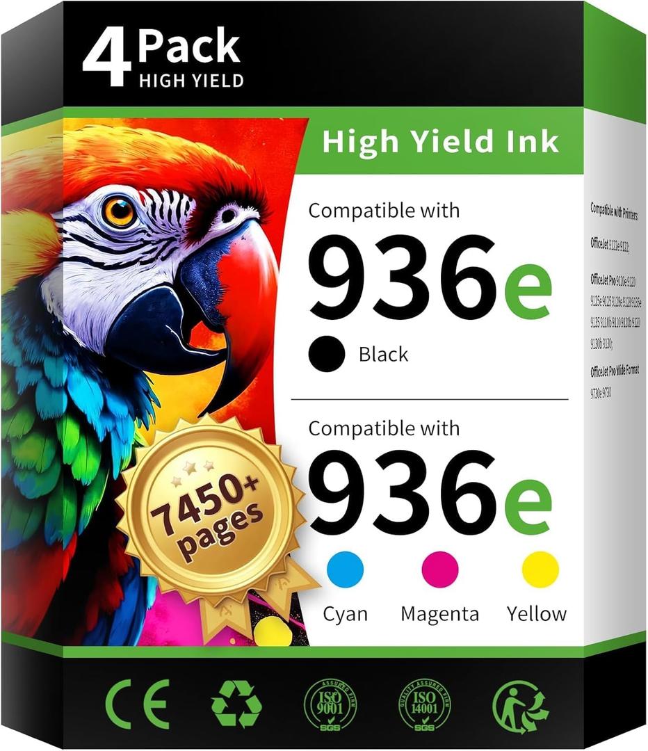 Skydo 936e Ink Cartridges Combo Pack Replacement for HP 936XL Ink Cartridges Work with HP OfficeJet 9122e Pro 9120 9120e 9125 9125e 9128e 9135e 9110b 9120b 9130b 9730e 9730 Printers4-Pack