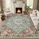 Area Rugs 9x12 Living Room Rug: Washable Rug Soft Vintage Distressed Floral Carpet Indoor Non-Slip Stain Resistant Large Carpets for Bedroom Dining Room Farmhouse Nursery Home Office Brown Green