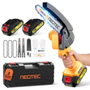 Mini Chainsaw Cordless 6-inch, NEOTEC Handheld Electric Chainsaw Battery Powered Chain Saw for Tree Trimming Wood Cutting, Mini Chain saw Gifts for Men Dad Him (2 Batteries+ 3 Chains+ 2 Bars)