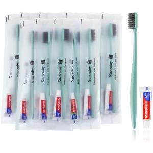 Disposable Toothbrushes with Toothpaste,60Pack Green Individually Wrapped Disposable Travel Toothbrushes Kit in Bulk for Homeless,Nursing Home,Hotel,Charity