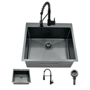 Black Drop In Laundry Sink with Faucet Combo, 25"x22"x12" Utility Sink Drop In Stainless Steel Laundry Sink 16 Gauge 12" Deep Single Bowl Kitchen Sinks
