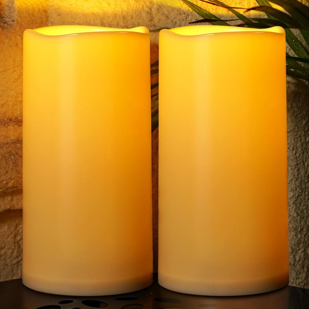 Homemory 6" x 12" Extra Large Outdoor Waterproof Candle with Auto 6-Hour Timer, Ivory Plastic Made, Long Last for Half A Year, Set of 2