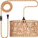 Hanging Lamps Rattan Pendant Light Hanging Lights 16.4ft Plug in Cord Pendant Light Fixture Plug Into Wall Outlet Pendant Lighting with On Off Switch for Bedroom Living (Cylindrical Shade)