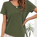 Womens Loose Fit Crew Neck T-Shirts Summer Split Asymmetry Short Sleeve Tee Shirt Plain Outfit Tops (Green, XL)