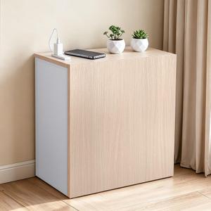 WiFi Router Cabinet with Power Strip, Adjustable Shelf & Side Magnetic Mesh – Floor Standing Router Box Hider for Modem, Cables – Multi-Functional Storage Box – Living Rm, Office, Bedroom, Wood Grain