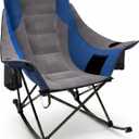 SUNNYFEEL Rocking Camping Chair Fully Padded Patio Folding Chair Portable Oversized Outdoor Rocker High Back Lawn Recliner with Side Pocket Camp Rocker Chairs for Adults Heavy Duty 500 LBS Blue, 1 Pack