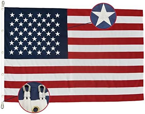 TOPFLAGS American Flag 12x18 Ft Large US Flags Heavy Duty Embroidered Stars Sewn Stripes USA Giant Flags Outdoor 5 Brass Grommets for Outside Wall