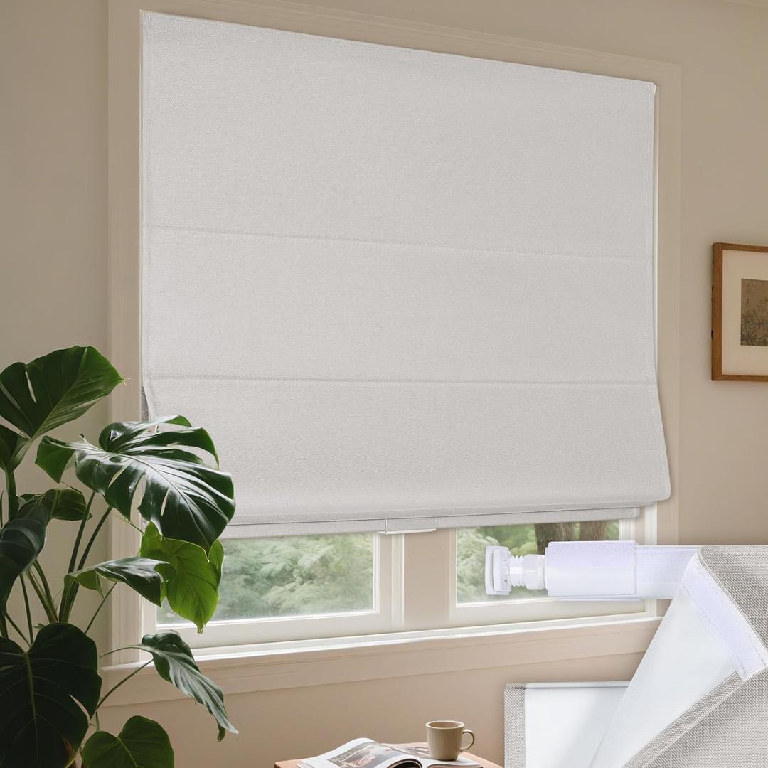 Grandekor No Drill No Drill Cordless Roman Shades for Windows,Blackout,34" W x 64" H,Privacy,Thermal Insulation Roman Blinds,Easy Install for Indoor Windows,for Home,Living Room,White