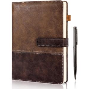 Leather Notebook Journal with Pen, A5 Lined Hardcover Notebook with Magnetic Closure, 240 Pages Daily Journal for Men Women, Ruled Journal Notebooks for Work, Writing, Note Taking - Brown