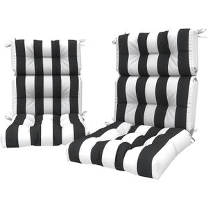 LVTXIII Outdoor Seat/Back Chair Cushion Patio Tufted High Back Cushion, Seasonal Replacement Rocking Chair Cushion with Ties (22" W x 20D, Set of 2, Cabana Black)