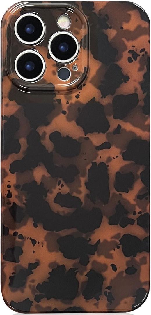 Abbery for iPhone 16 Pro Max Case Tortoise Shell Cheetah Leopard Print Cute Trendy Animal Pattern Design Flexible Soft TPU Protective Women Girls Grily Brown Shockproof Phone Cover