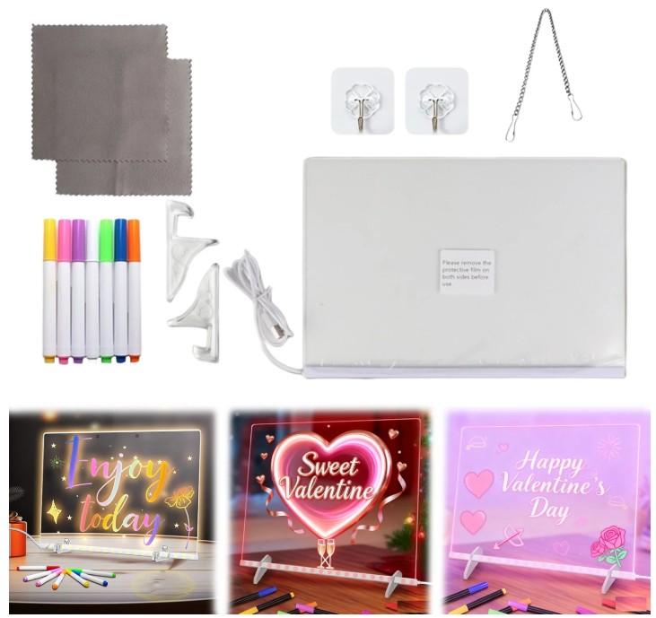 LED Note Board with 7 Colors,11.8"x7.9" Led Drawing Board for Kids with Invisible Stand, Light Up Dry Erase Board with 7 Markers, Dry Erase Board for Office School Home