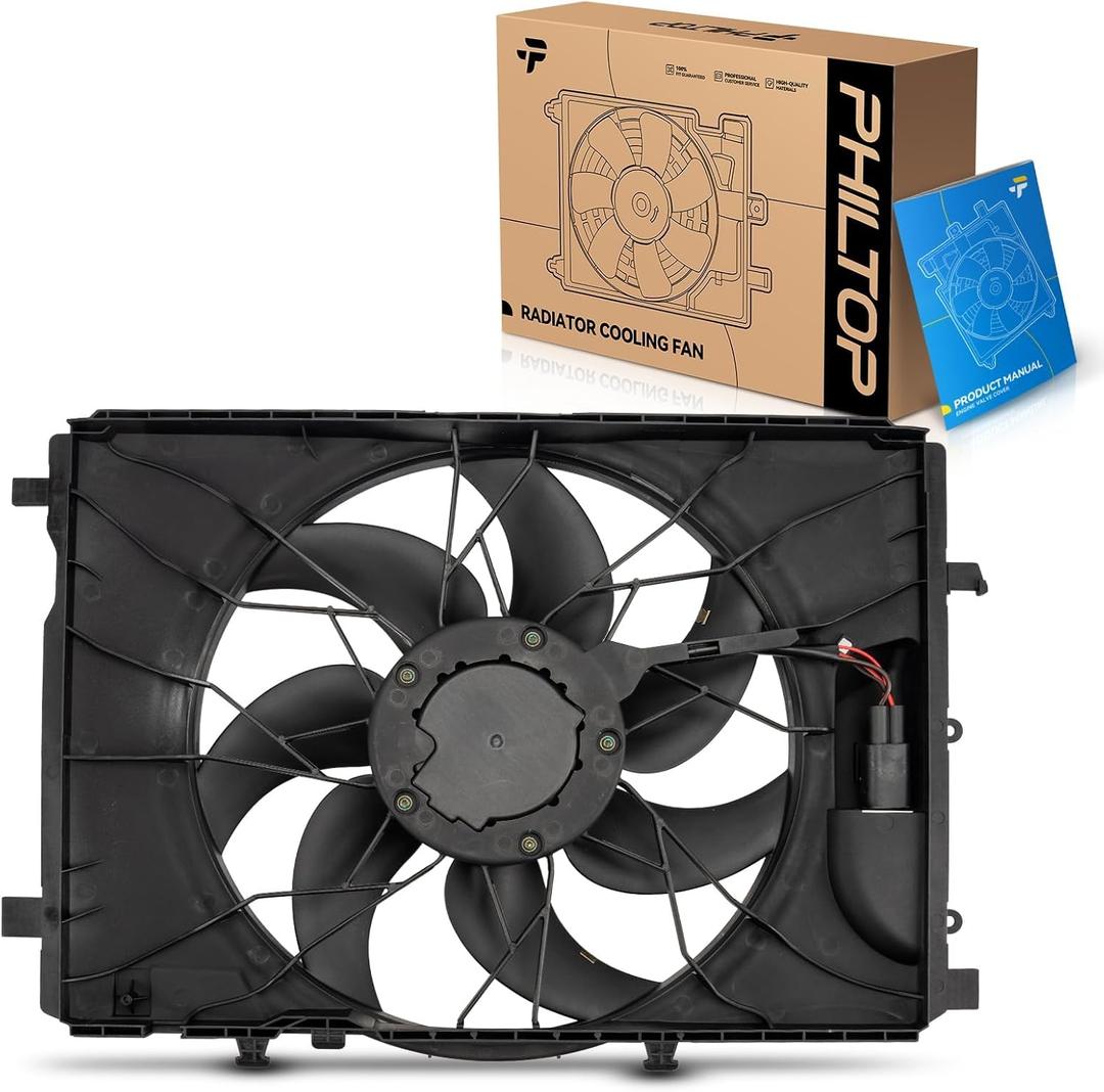PHILTOP 623130 Radiator Cooling Fan Assembly, Compatible with C300, C250, C350, E350, E400, GLK350, GLK250, C63 AMG, E250, E550, CLS400, SLK350, SLK250, SLK300, SLC300, SLC43 AMG, Replace # 2045000293
